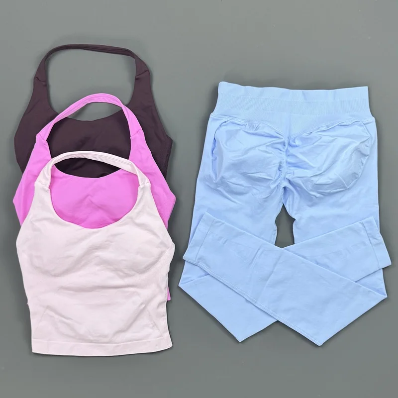 2 Pieces Yoga Set Women Sports Tank Top High Rise Butt Sculpting Leggings Soft Nylon Stretchy Clothes Gym Training Workout Suit