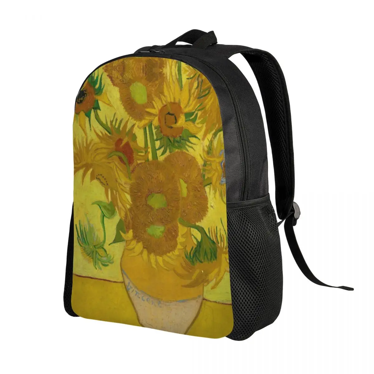 Vaso personalizado com girassóis Mochila para homens e mulheres, estudantes universitários Bookbag, sacos de pintura, Van Gogh