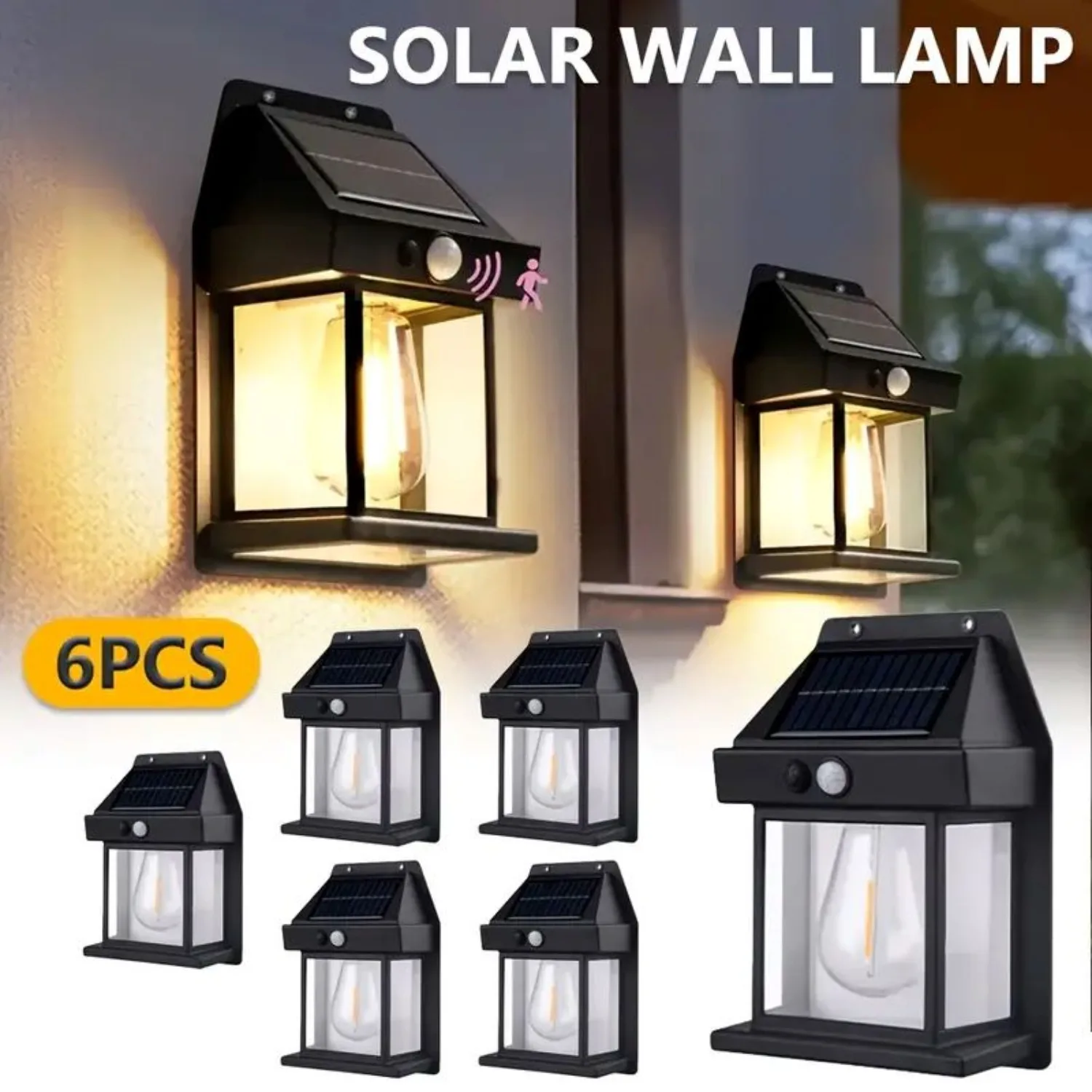 

1/2/6 Pieces of Solar Tungsten Wall Lamp Intelligent Induction Three Mode Outdoor Villa Courtyard Decoration Lighting