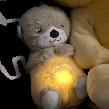 아기 봉제 인형, 호흡 곰, 신생아, 진정 수면 놀이 메이트, 수달 장난감, 어린이 음악 수면 컴패니언 사운드 조명 인형 장난감 선물