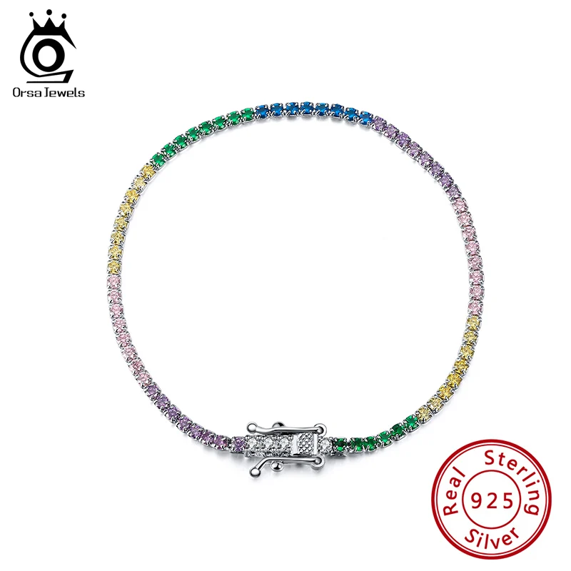 

Rinntin 100% 925 Sterling Silver Infinity Women Tennis Bracelet with Colorful AAAA Zircon Bangle Wedding Jewelry Gifts TSB62