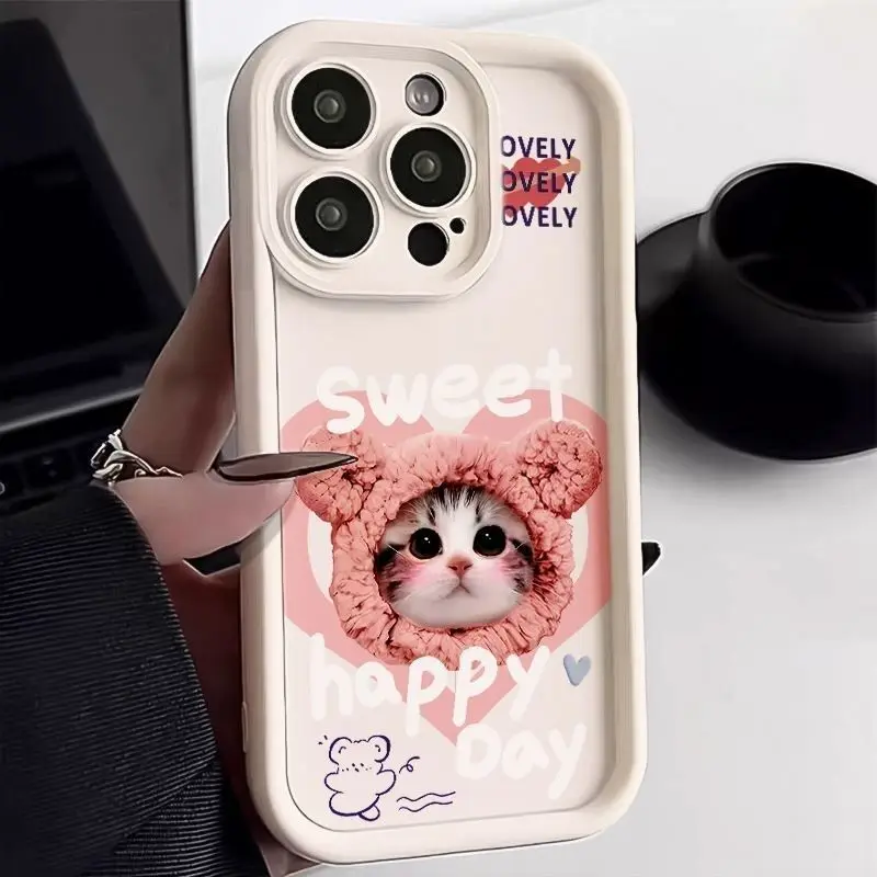 Super Cute Cat Sweet Cool Fun Phone Case For iPhone 15 14 13 12 11 Pro Max XR XS 7 8 Plus Soft Anti Drop Silicone Cover Y2k Girl