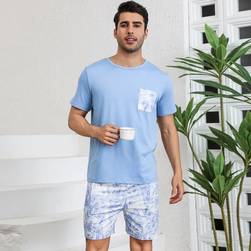 

Men's home clothes, summer short-sleeved shorts, pajamas, young people soft, skin-friendly, loose and casual, outdoor wear suit