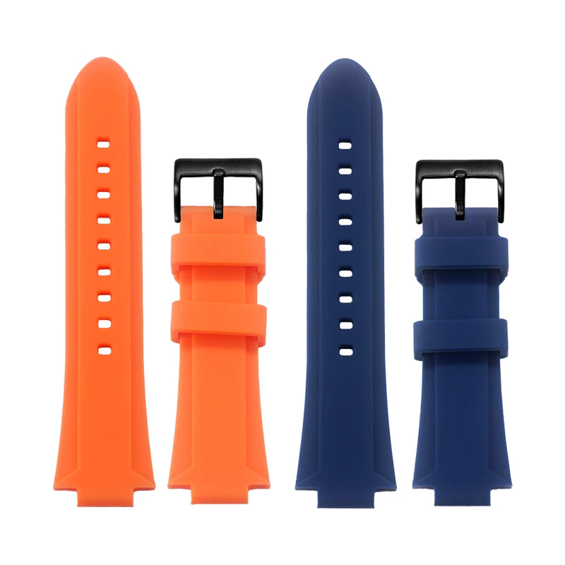 Silicone watch strap Pin buckle For Oris Aquis 7790 7654 7730 7740 24x11mm 24x12mm soft Rubber watchband Blue orange Wristband