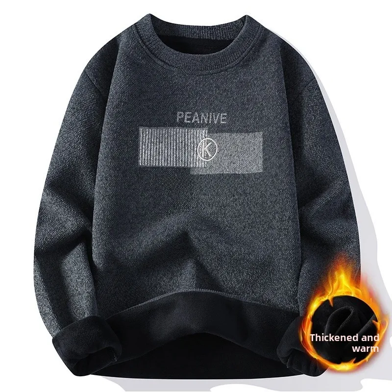 

Men's Autumn Winter Thiened Fce Knitwear round Ne Pullover Soft Breathable Comfortable Loose Fit Faionable Base Layer