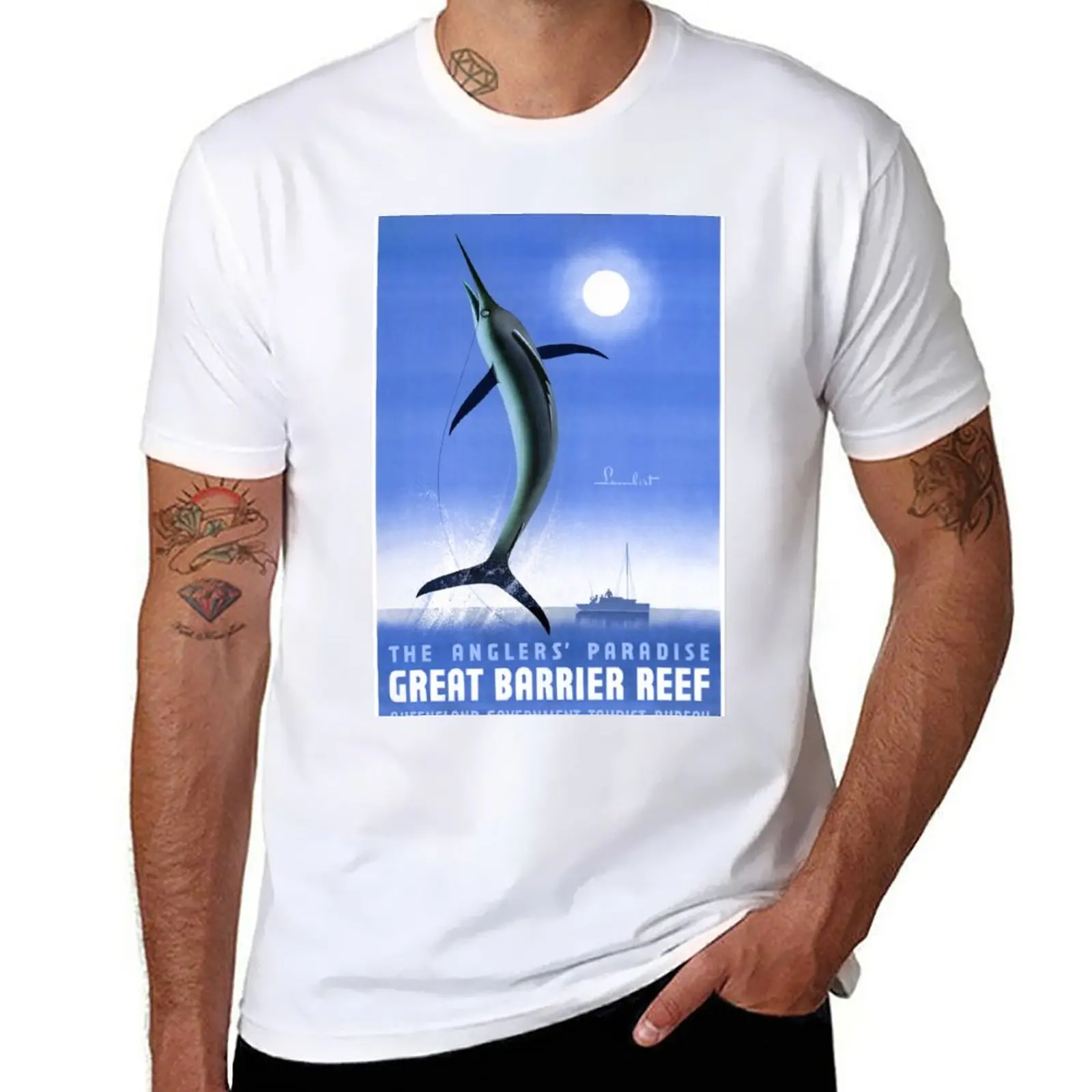 New Australia Great Barrier Coral Reef Vintage Poster T-Shirt customized t shirts T-shirt short mens clothing