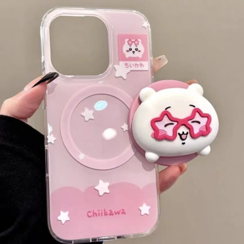Anime Cartoon Kawaii Chiikawa Mobile Phone Case Applicable To Apple Magnetic Attraction Bracket High Color All Inclusive Acrylic