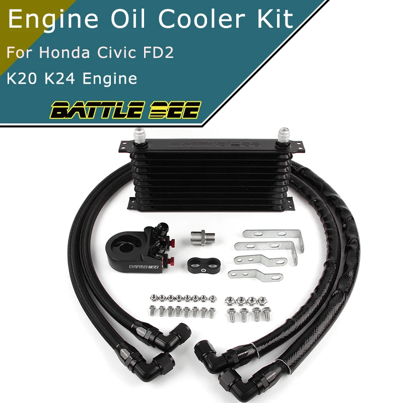 

Battle Bee Engine Oil Cooler Kit For Honda Civic FD2 K20 K24 Engine Radiator Sandwich Plate Adapter Cooling System BB-OCK-137