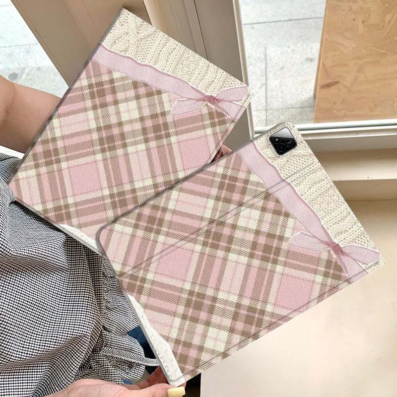 

Brown White Plaid Ribbon Tablet Case For Xiaomi Redmi Mini Pad SE K 2 4 5 6 7 8 2023 2025 11 8.8 11.2 10.1 Pro Gift
