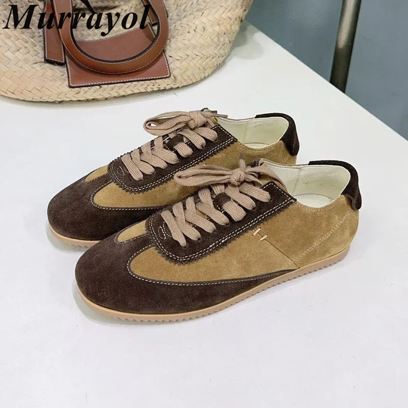 

Casual Shoes Women Patchwork Lace Up Mixed Color Walking Shoes Spring Autumn Suede British Style Flats Breathable Single Shoes