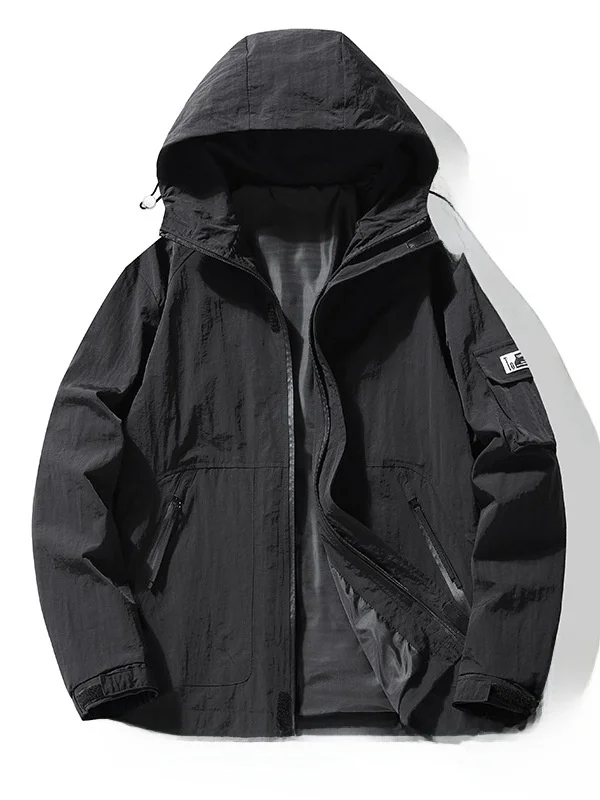 

Men's Spring Autumn Hooded Jaet Sli Youth Faion Windproof Polyester Nylon Cosite Fiber Long Sve Zipper Closure ...
