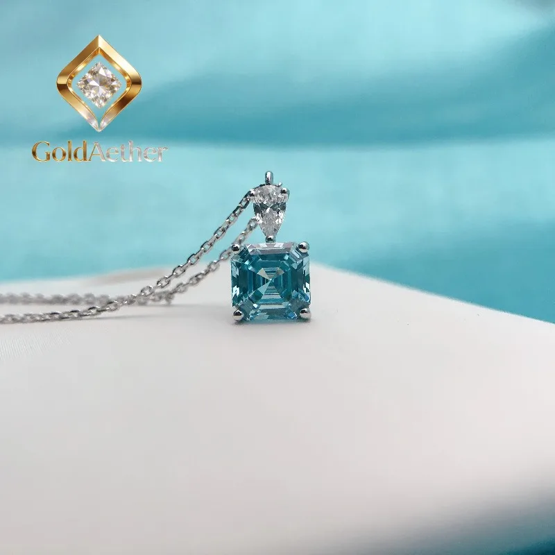 

GoldNouveau 3Ct Asscher Cut 8.5*8.5mm Lab Created Diamond Pendant for Women Luxury Quality 14K White Gold Wedding Pendant Neckla