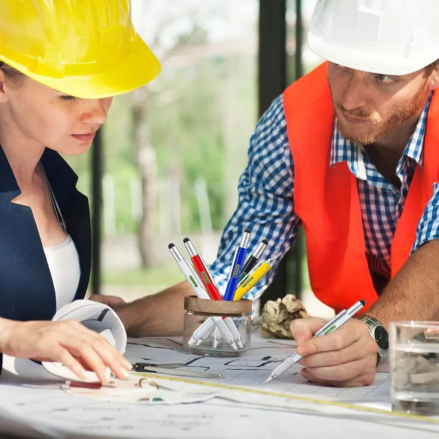 4 Pack Multitool Pen with Extra Refills Set 6 in 1 Multitool Pen with Ruler Level Gauge Multifunctional Metal Ballpoint Pen for