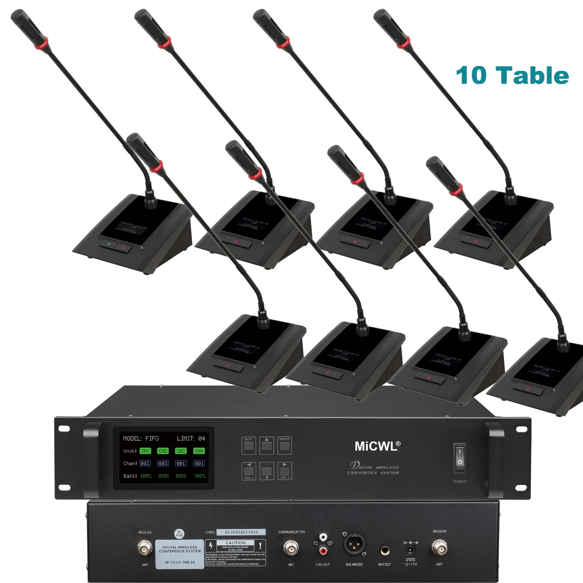 

MiCWL Digital Wireless 10 Table Gooseneck Microphone Conference System 10 Desktop Long Desk Mic for Meeting Room Can Extend More