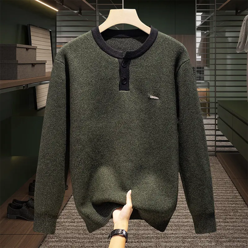 

Мужской модный повседневный свитер с круглым вырезом, теплый, из смесового полиэстера, с длинными рукавами, для осени и зимы, комфортный трикотажный джемпер