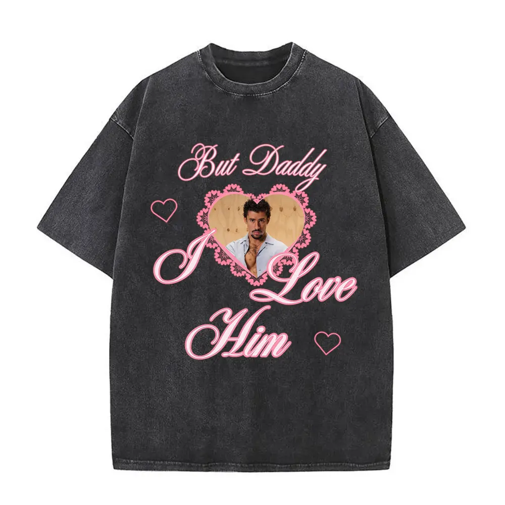 Washed Vintage Rapper Bad Bunny Face Graphic T-shirt The Only Thing More Powerful Than Hate Is Love T Shirt Men Hip Hop T-shirts