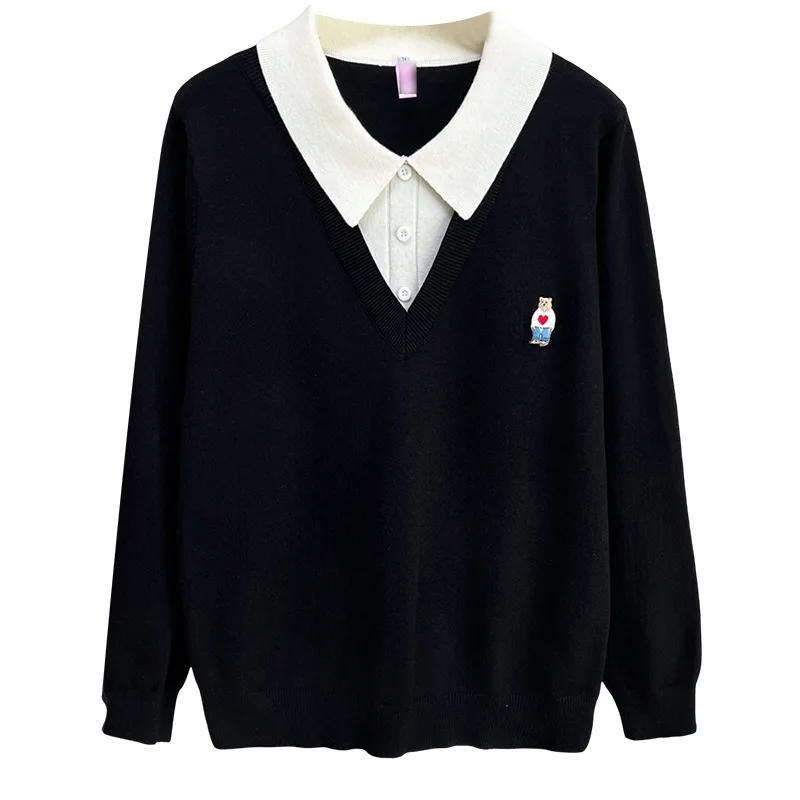 

XXXXL Fashion Plus Size Women's Sweater New Autumn Youthful Three Dimensional Cartoon Fake two-piece Knitted Jumpers 5162