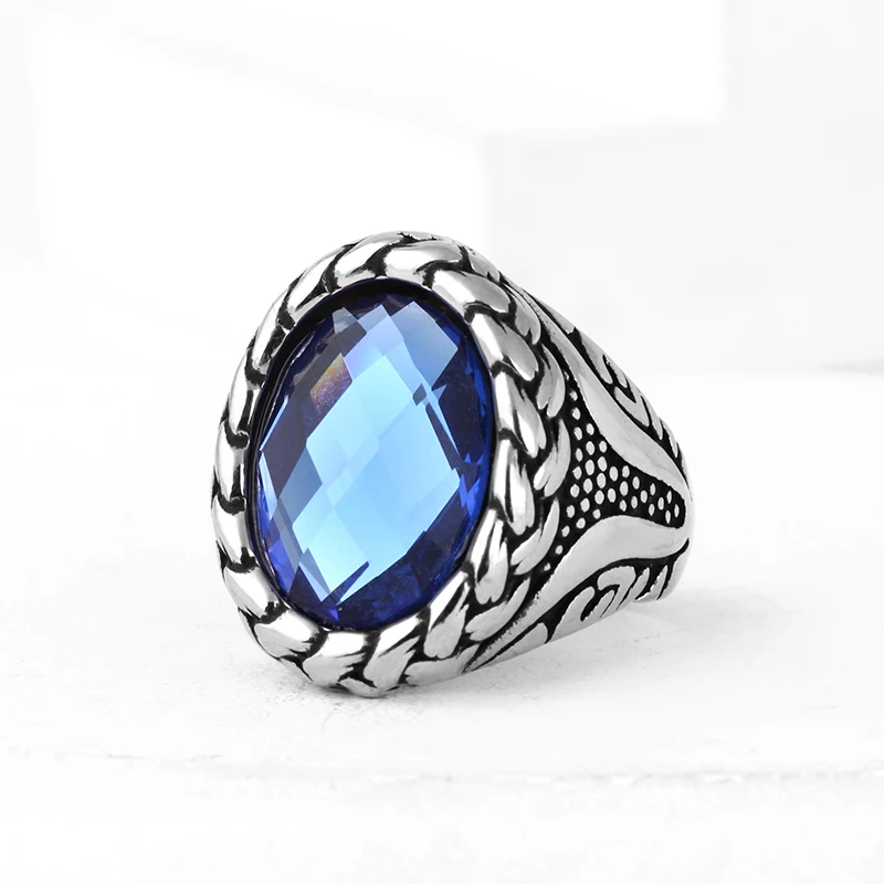Fashion Vintage Man Boy Round Natural Stones Ring in Stainless Steel Jewelry Mens Accessories Anel Aneis Wedding Gift