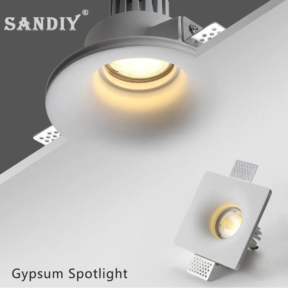 SANDIY Recessed Ceiling Lights Gypsum Spotlights GU10 Led Spot Lamp Square Round COB Downlights 7W/10W for Livingroom Corridor