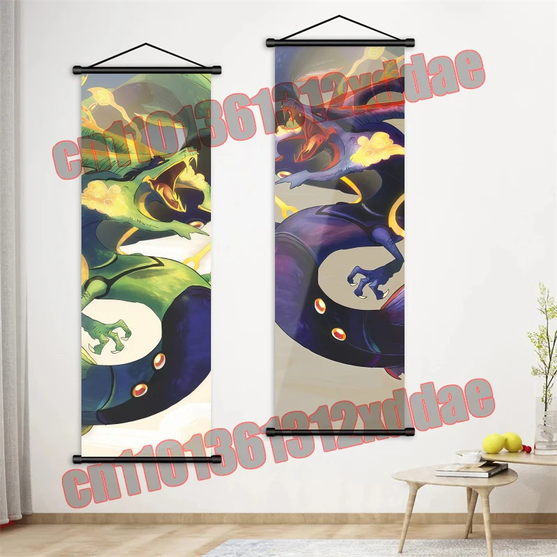 애니메이션 입 애니메이션 포켓몬 포스터, 피카추, Rayquaza, Gardenevoir, Squirtle, 인쇄 된 복고풍 스크롤 그림 벽 예술 장식