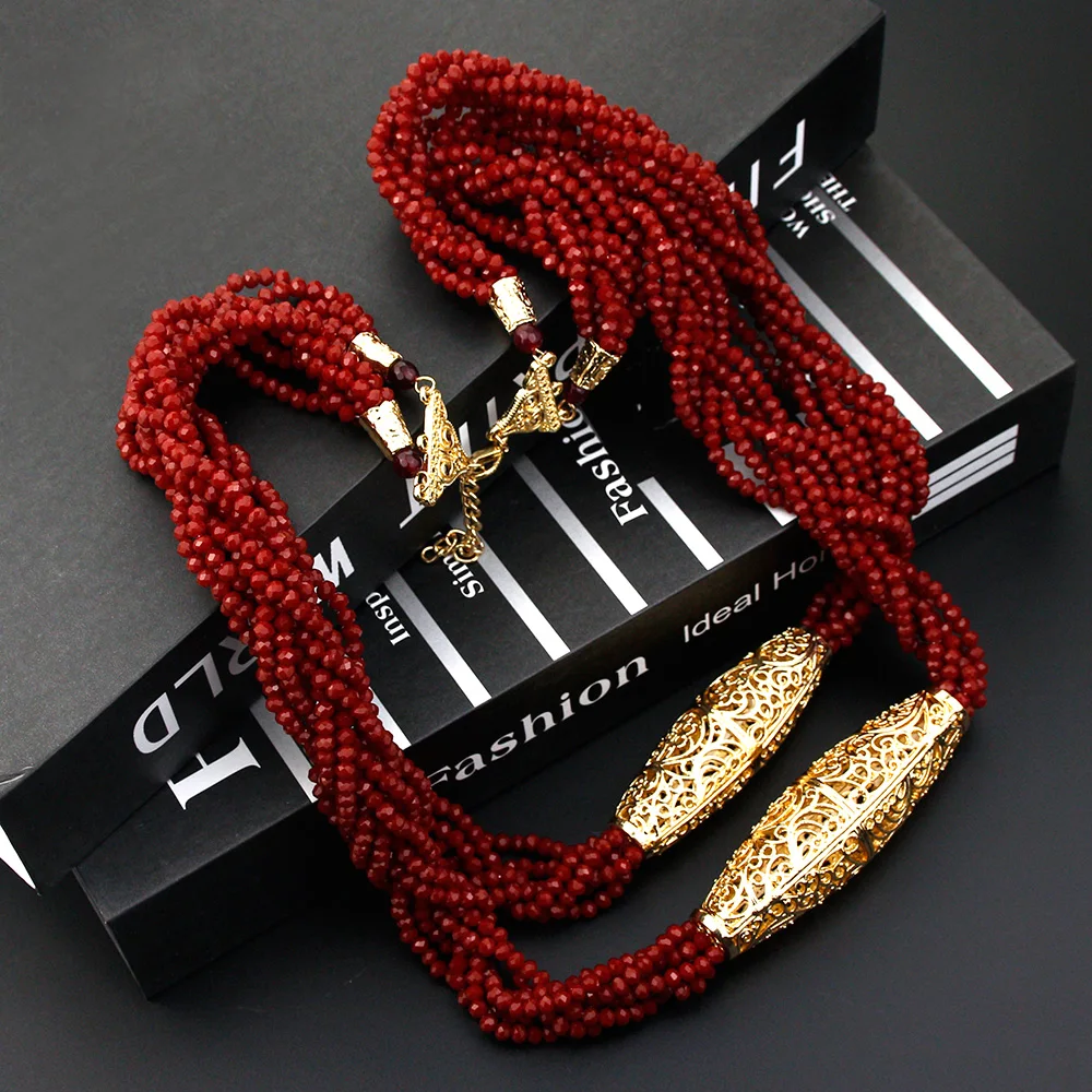 Sunspicems Elegent Algeria Morocco Caftan Jewelry 2 Layers Natural Stone Beads Necklace For Women Arab Bride Wedding Bijoux Gift