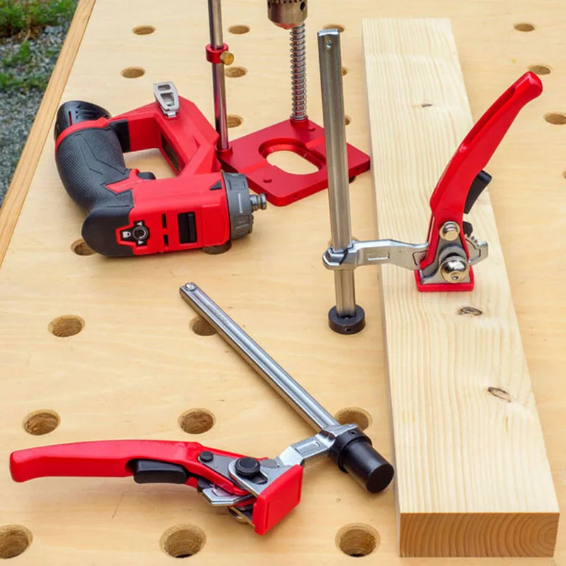 1/2pc Woodworking Desktop Quick Acting Hold Down Clamp Fast Fixed Clip For Woodworking Benches 19/20MM Hole Tool Ratchet F Clamp