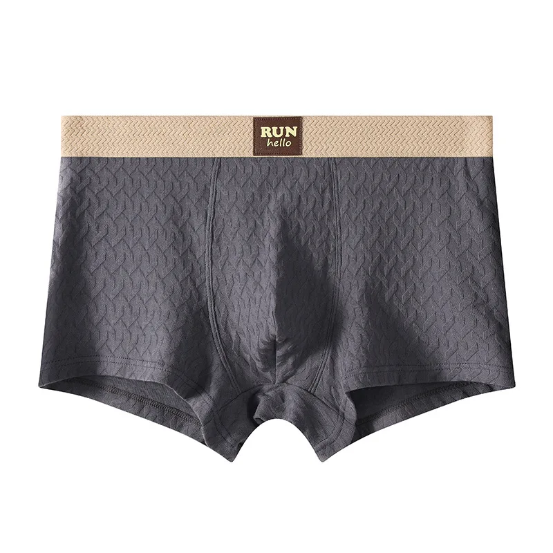 Solid Color Texture Mens Underwear Cotton Minimalist Mid Waist Large Size Breathable Mens Boxer Shorts