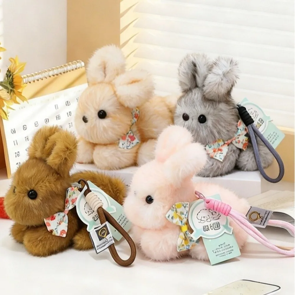 Sweet Material Bow Rabbit Keychain Decoration Stuffed Keychain Bag Charm Fluffy Texture Bunny Bag Pendant Couple