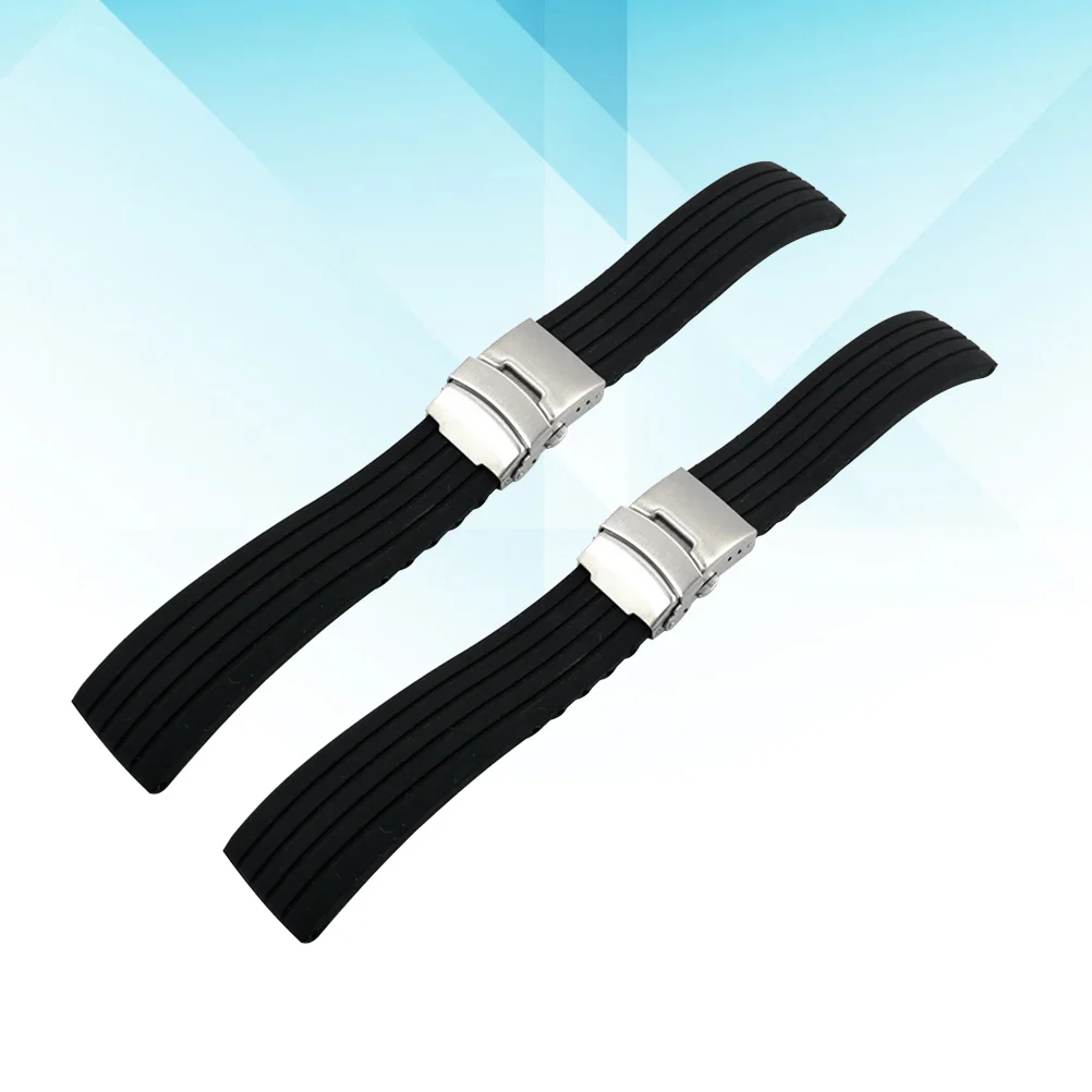 

2pcs Silicone Watch Belt Watch Replacement Strap Watch Wristband Waterproof Foldable Stripes Design (Black 18mm)