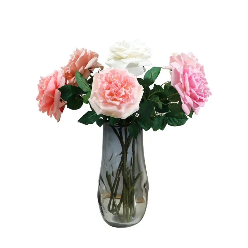 5pcs Real Touch Austin Rose Bouquet Lifelike Artificial Flowers Decor Home Fake Flower for Photography Props Wedding Centerpiece