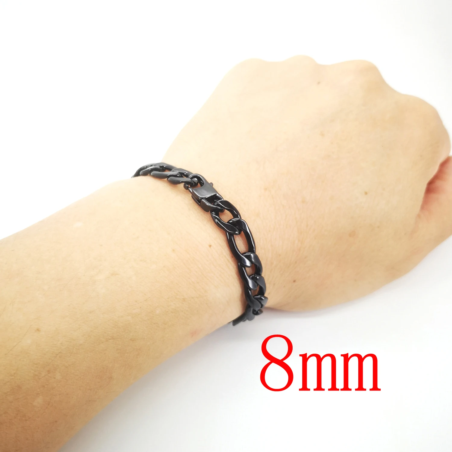 New Trendy Figaro Chain Men Bnagle Classic Stainless Steel 8MM Width Shine Black Bracelets for Women Jewelry Gift