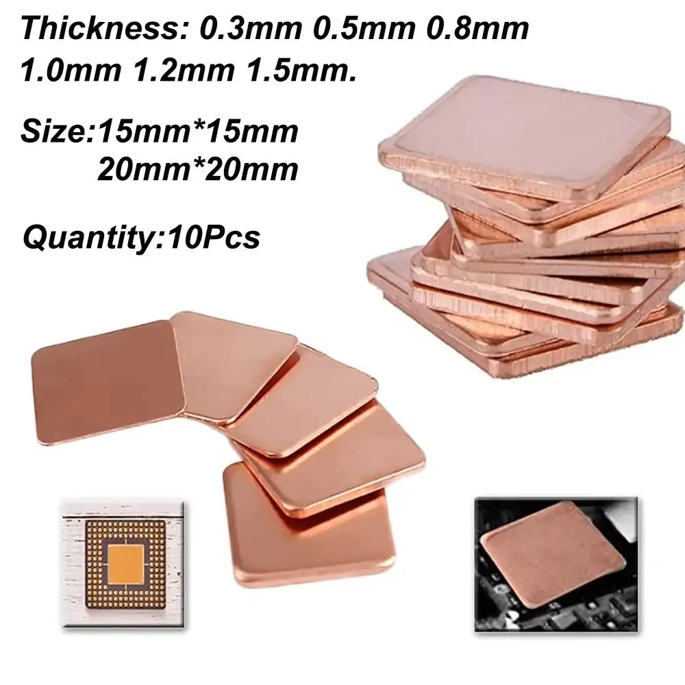 

Новый медный лист/пластина для ноутбуков толщиной 0,3-1,5 мм, 15x15 мм, 20x20 мм, полоса-прокладка из чистой меди для охлаждения GPU, CPU, чипов, ОЗУ