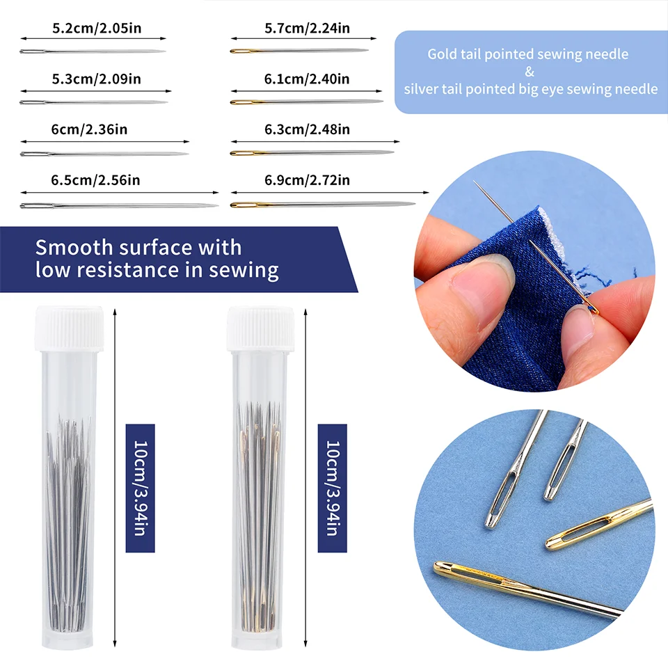 IMZAY Hand Sewing Needles Set with Large Eye Premium Stitching Needles Seam Ripper Plastic Threader and Thimble for Hand Repair