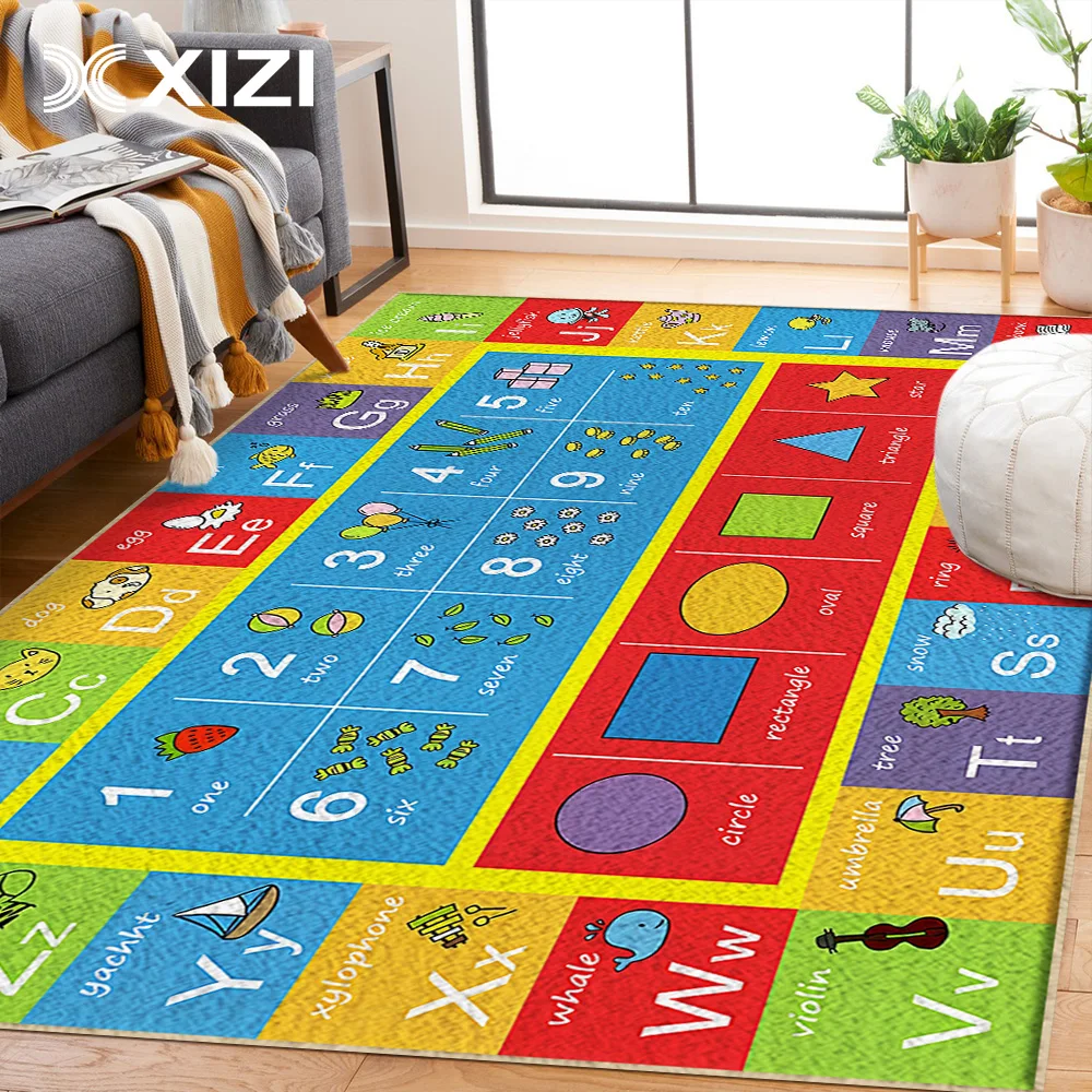 ABC Alphabet Numbers Shapes Children Bedroom Carpet,Educational Learning Fun Game Play Non-slip Boy Girl Area Rug Home Decor Mat