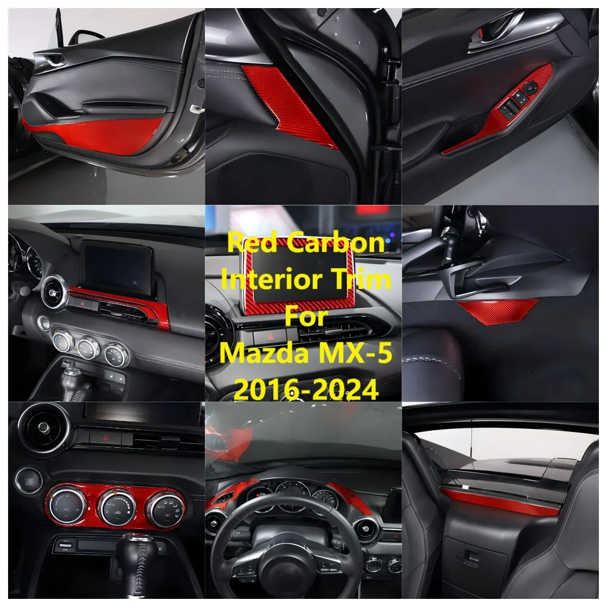 Red Carbon Car Interior Center Console Gear Shifter Stickers Trim For Mazda MX-5 Roadster 2016-2026 Air Outlet Strip Accessories