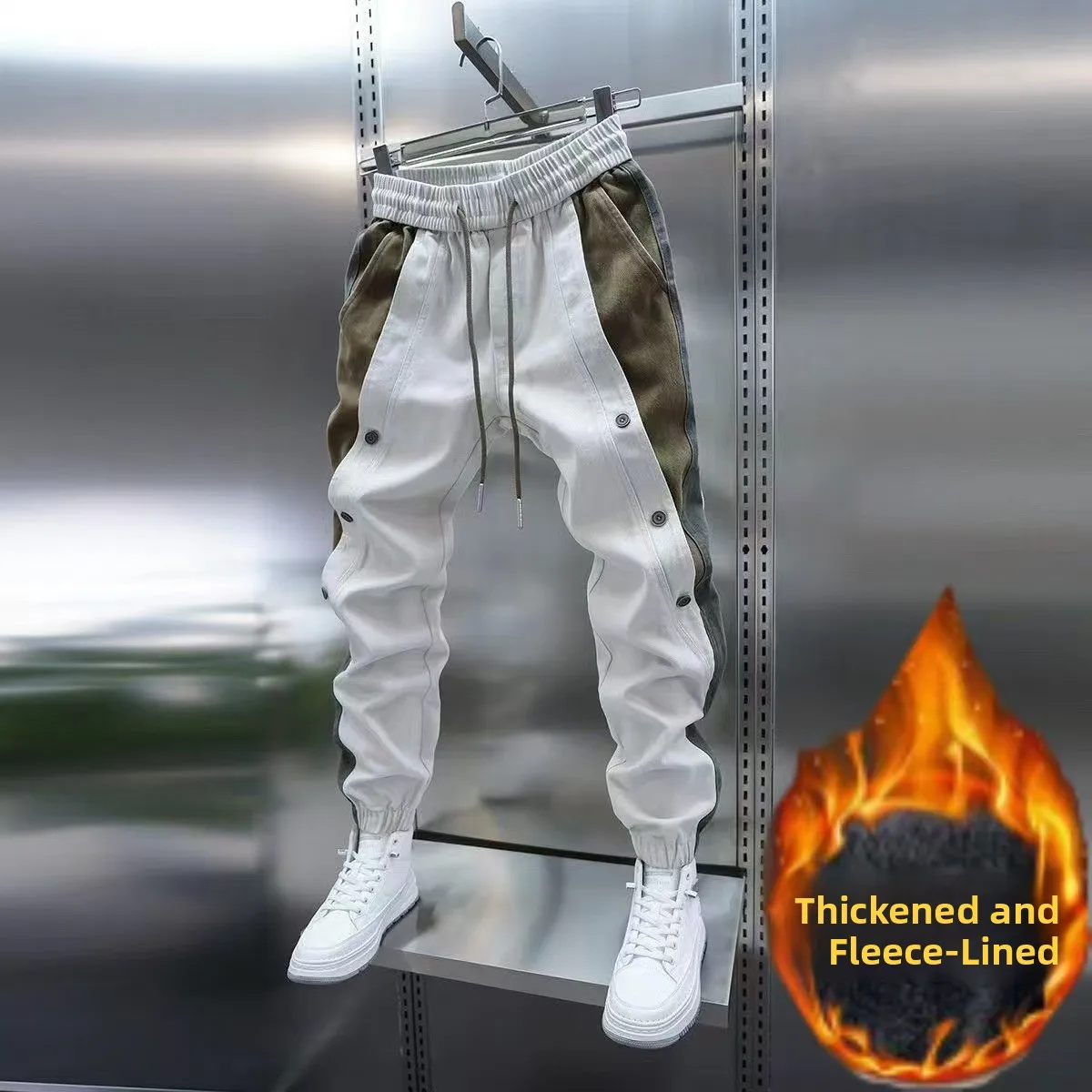 

Мужские осенне-зимние повседневные брюки больших размеров с манжетами на подкладке, корейские облегающие брюки, модные брендовые длинные брюки