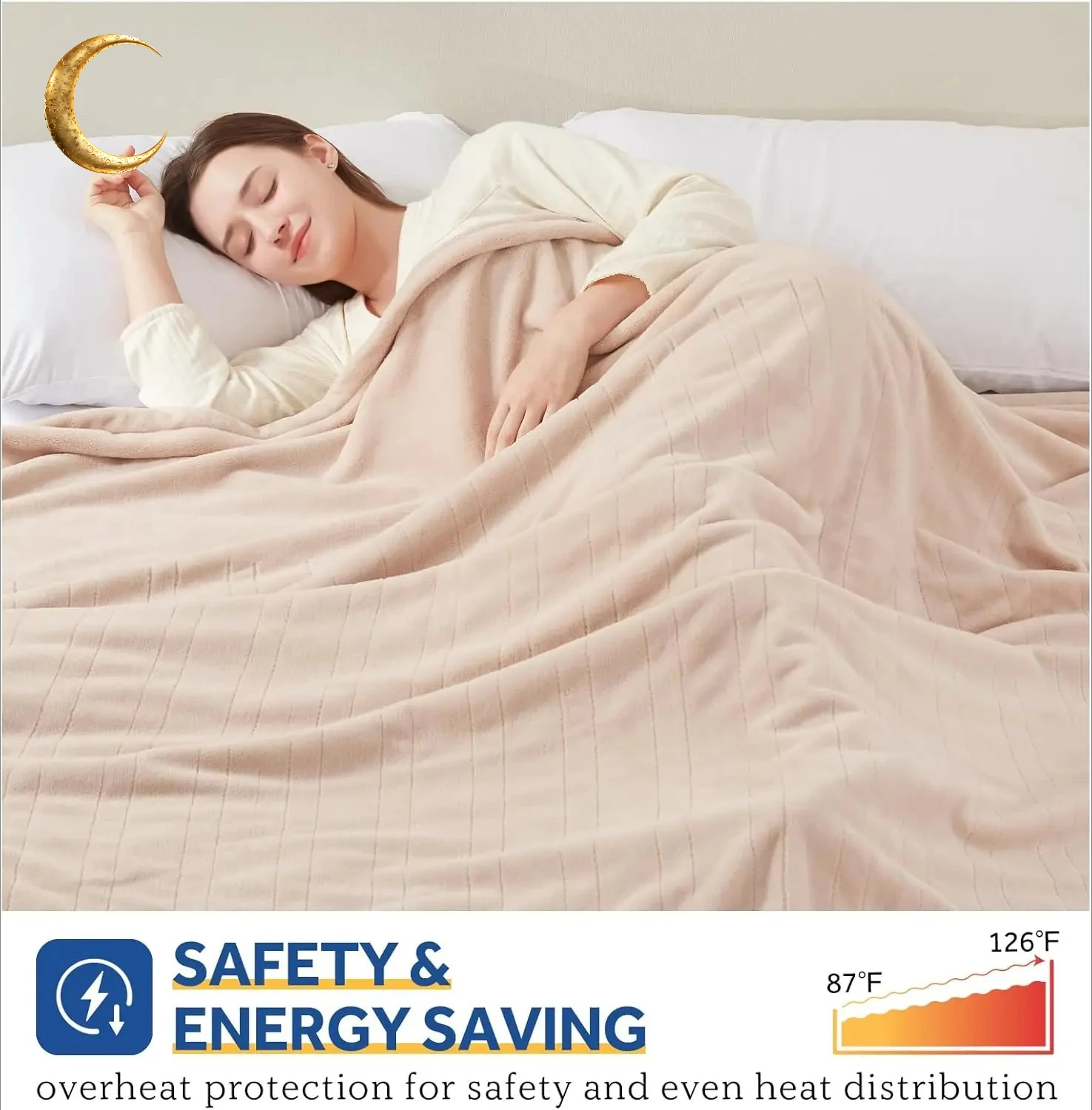 

Electric Blanket King Size, Flannel Heated Blanket with10 Heating Levels & Auto Shut Off, Machine Washable, Beige, 100 x 90 Inch