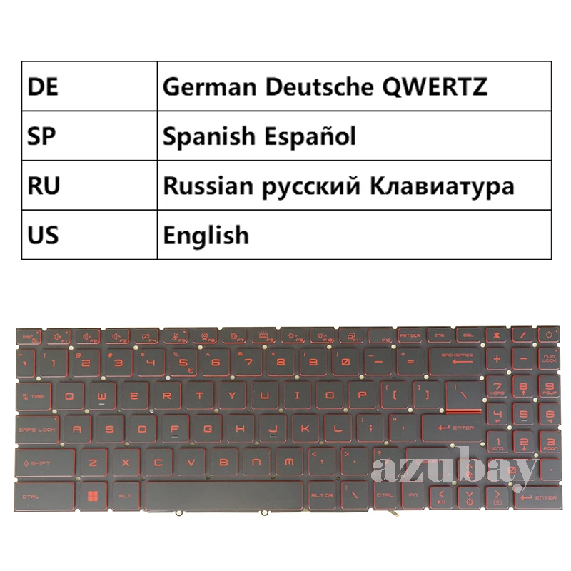 Keyboard For MSI Katana 17 B11UCX GF76 12UGSO  GF76 12UGO GF76 12UEO GF76 12UDO GF76 12UCO German QWERTZ Spanish Russian US