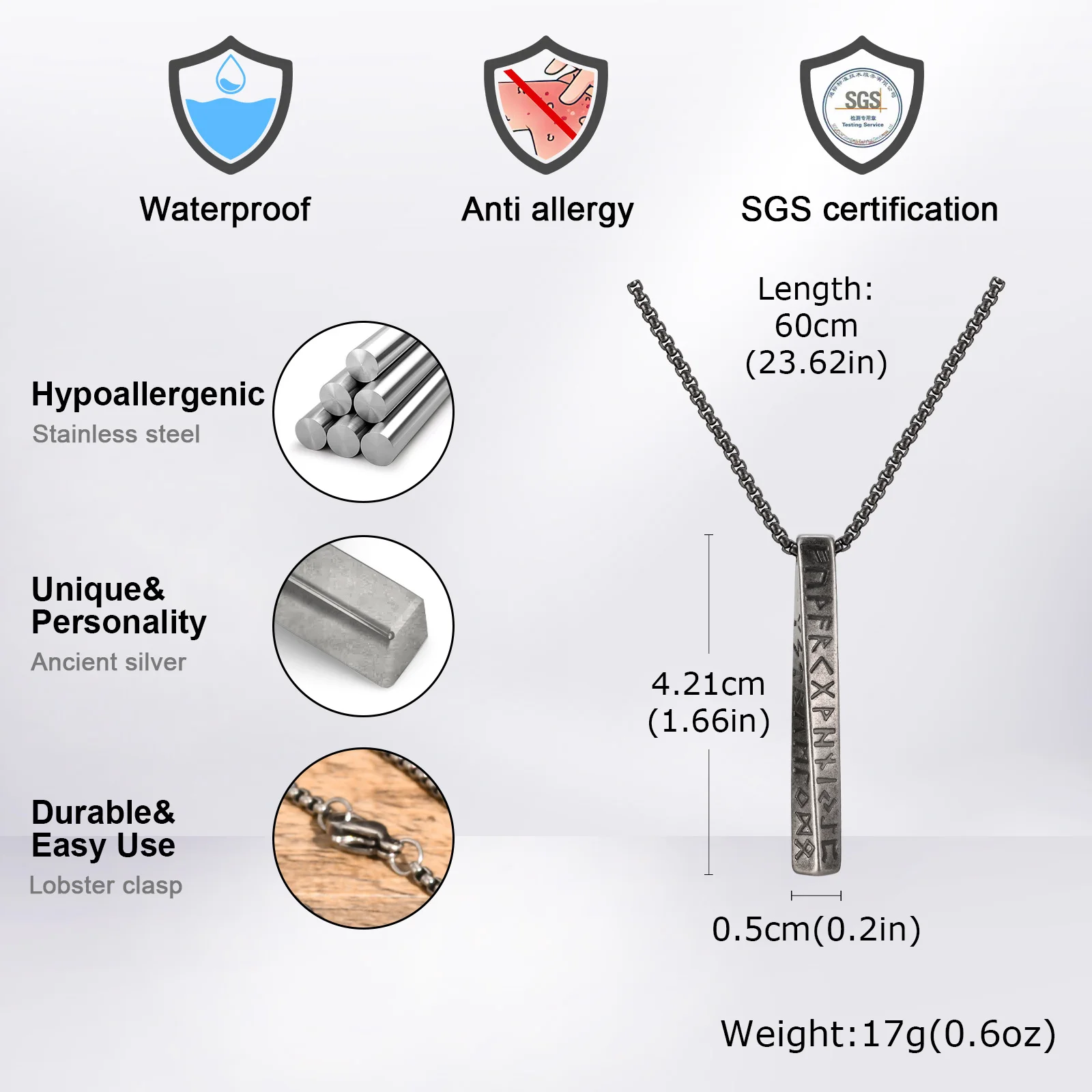 قلادات Vnox Viking Runes Valknut للرجال والأولاد، قلادات قلادة على شكل شريط موبيوس من الفولاذ المقاوم للصدأ العتيق، مجوهرات نورس فايكنغ أودين #5