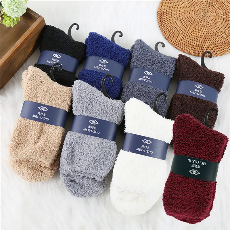 Winter Warm Thicken Fluffy Socks Men Soft Elastic Coral Velvet Towel Sock Unisex Thermal Cozy Socken Men'S Sleeping Floor Socks