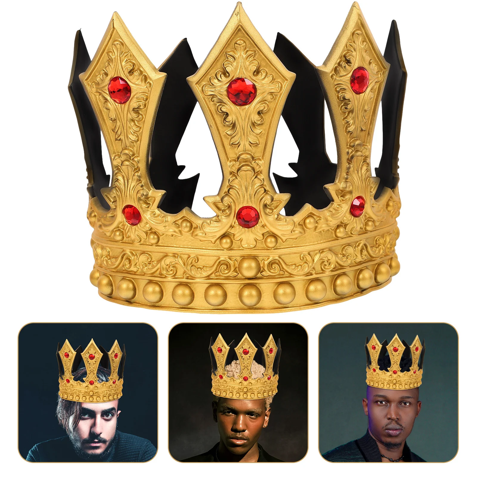 

Royal King Crown for Men and Boys Rhinestone Embellished Medieval Style Adjustable Comfortable Lightweight Party Wedding Cosplay