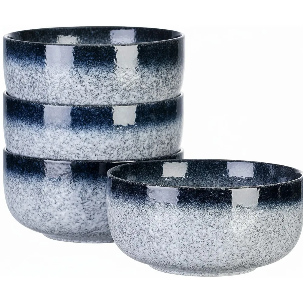 

Large 36oz Ceramic Noodle Bowls Set of 4, Microwave & Dishwasher Safe, Dark Blue for Family Kitchen Use