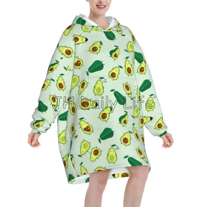 Green Avocado Wearable Blanket Hoodie Oversized Hooded Blanket for Women Super Soft Comfortable Warm Flannel Pullover Sweatshirt