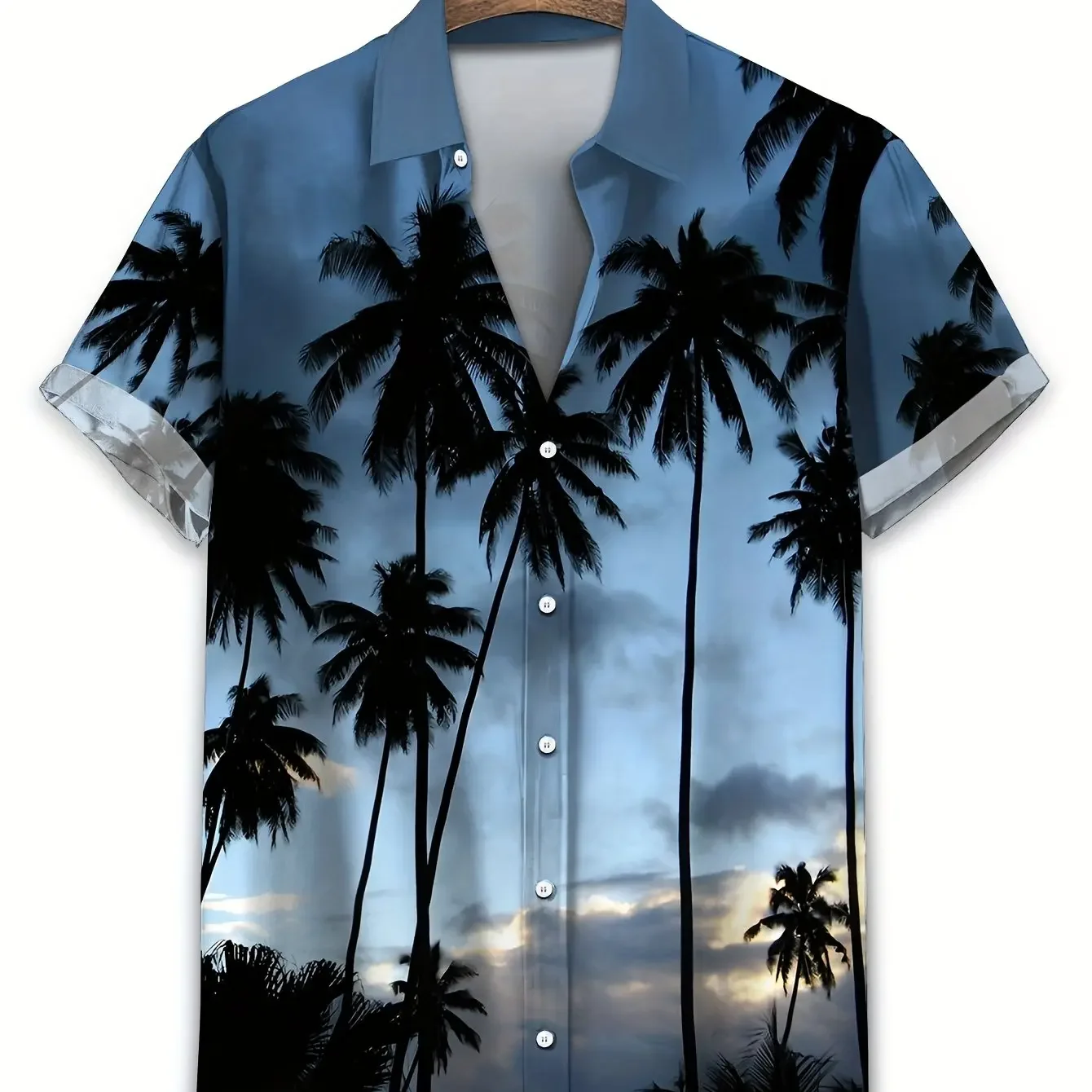 Drop Shoulder Sketch Tropical Short Sleeve Shirt Quick Dry Soft Fabric Moderate Short Length Lapel Pool Casual Top