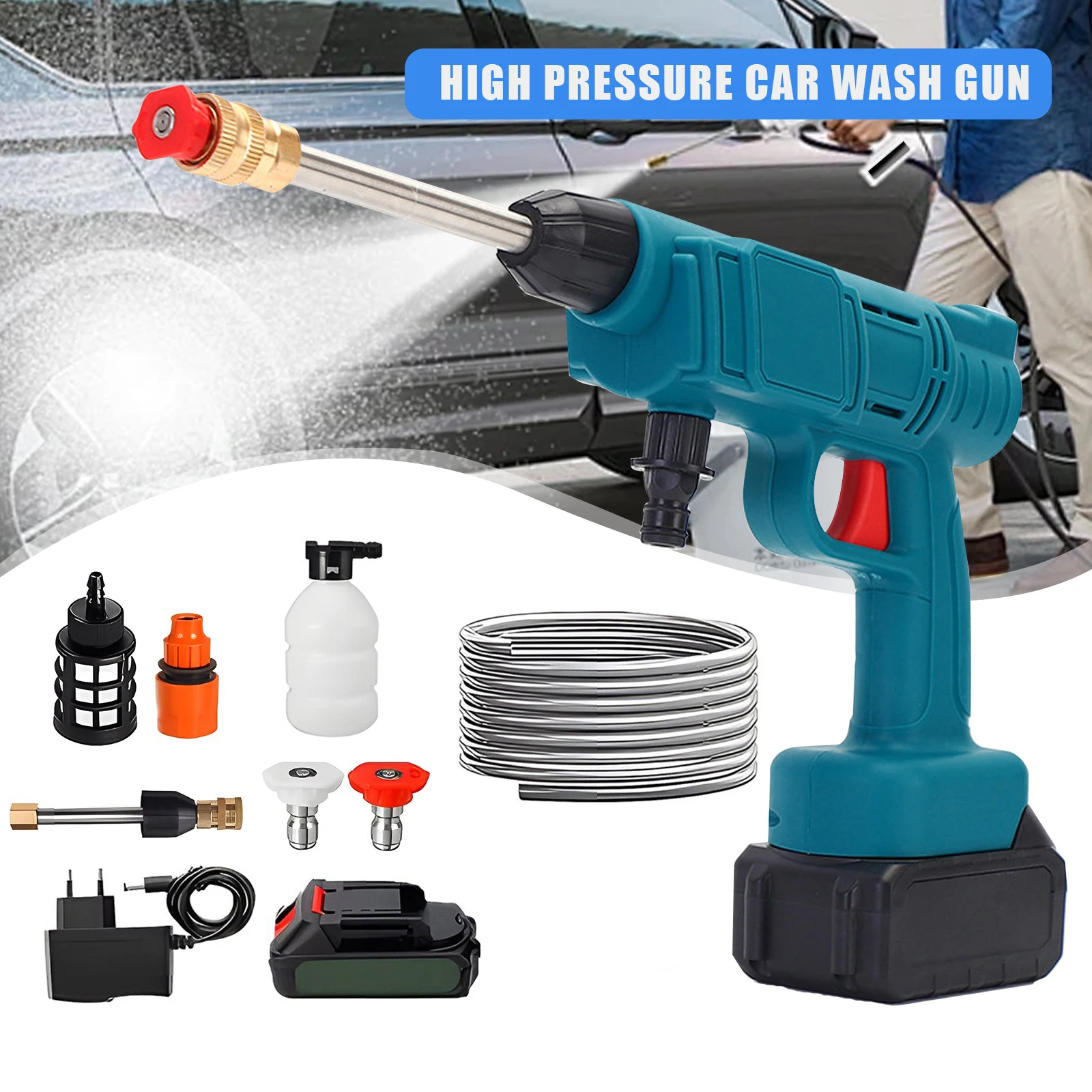 30Bar Cordless High Pressure Car Washer Gun Foam Generator Spray Water Gun Cleaner Car Washing Machine For Makita 18V Battery