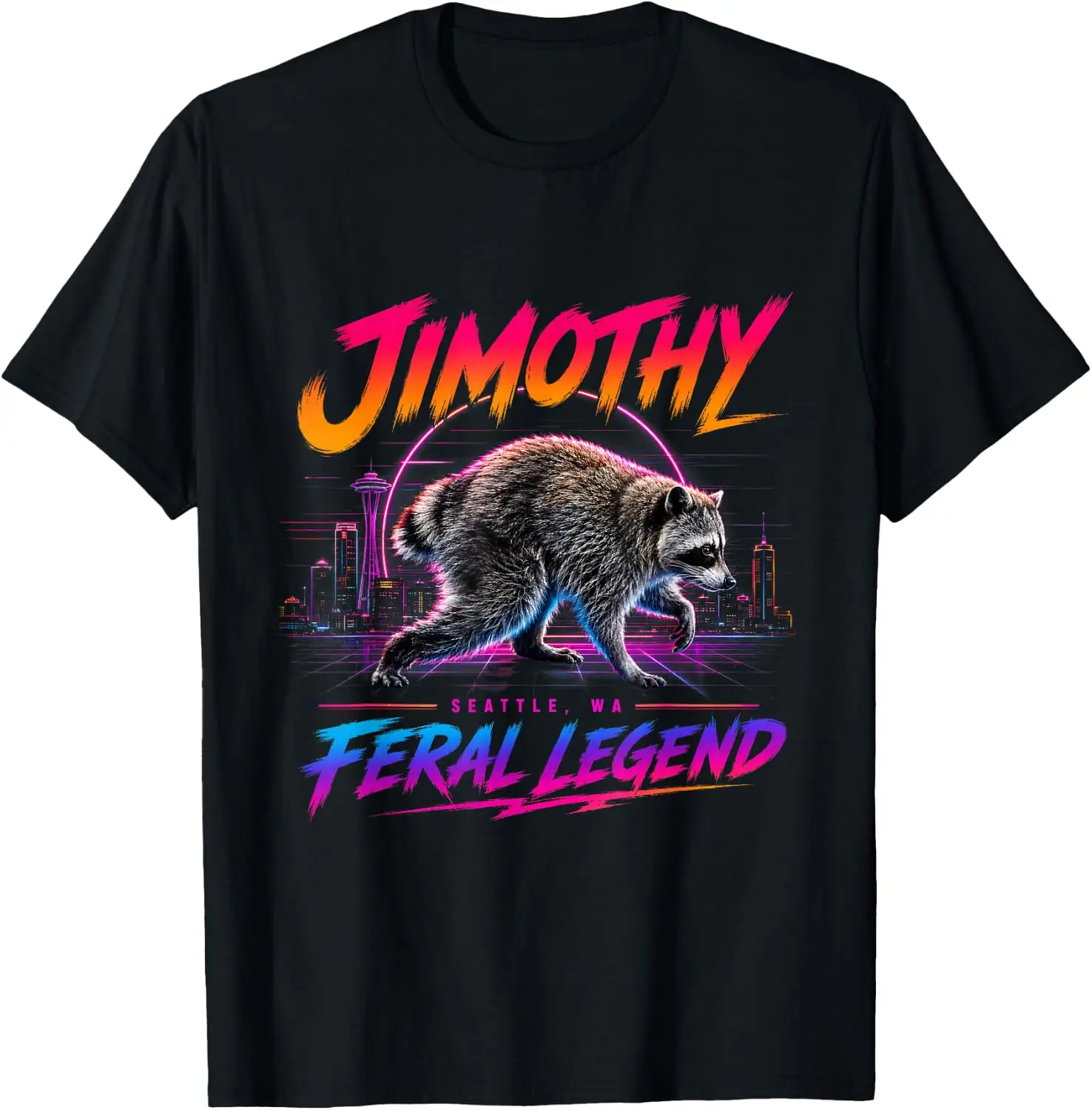 Jimothy Feral Legend Seattle WA Raccoon Vaporwave Gift T-Shirt Unisex Fashion Printed T‑Shirt for Men Women, 100% Cotton Crew Neck Soft Lightweight Anti‑Pilling Tees,fashion printed t‑shirt, unisex graphic tee, , casual gift t‑shirt