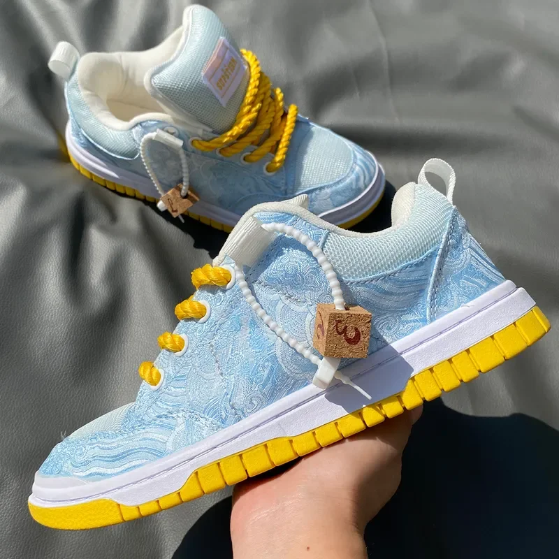 Light Blue High-Appearance Sneakers, Large Size Shoes, Casual Shoes, Breathable, Comfortable, Non-Slip, Wear-Resistant, Versatile, Fashionable Canvas Shoes, Board Shoes
