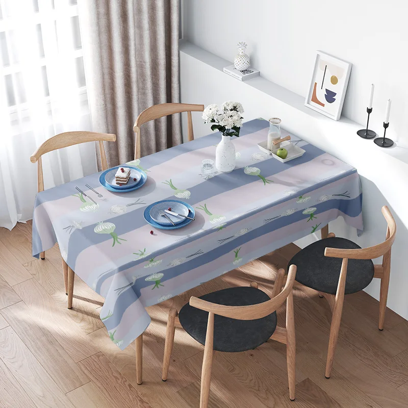 

Soft Polyester Printed Tablecloth Rectangular Dining Room Decor Home Decoration Blue Floral Design Kitchen White Table Cover for