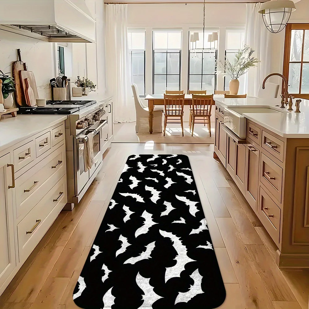 1pc Halloween Bat Pattern, Long Runner Rug Series,Home Floor Mat, Doorway Runner, Machine Washable Indoor Entry Carpet, Bedroo