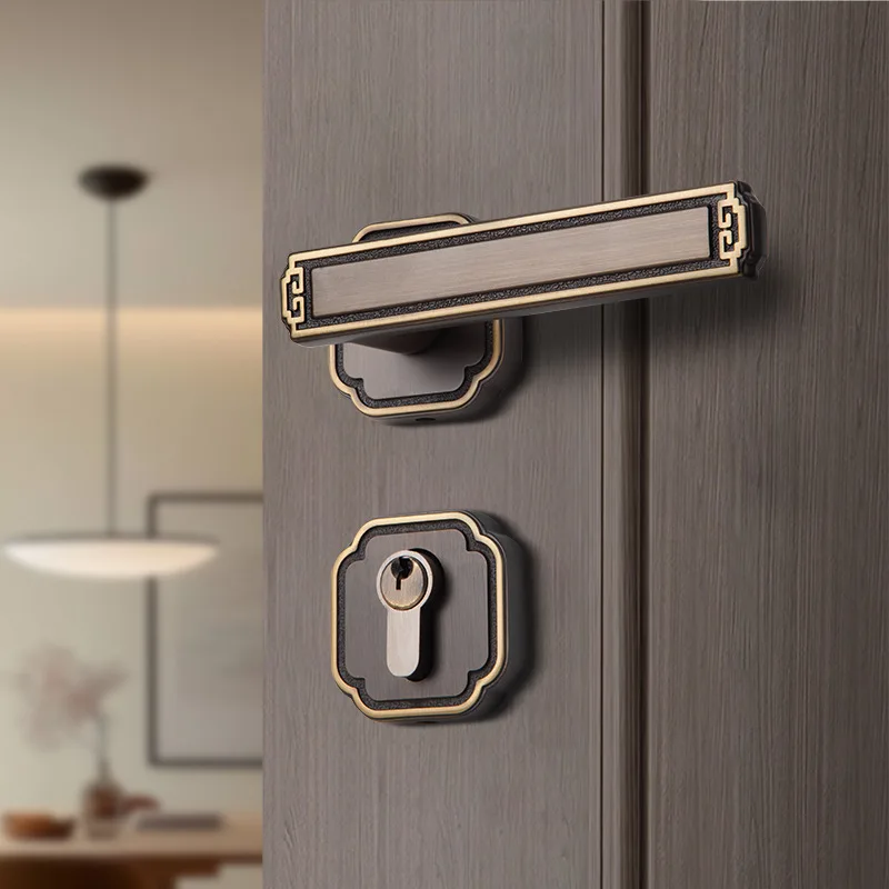 All-copper Indoor Door Lock Universal New Chinese Bedroom Door Handle Opposite Door Split